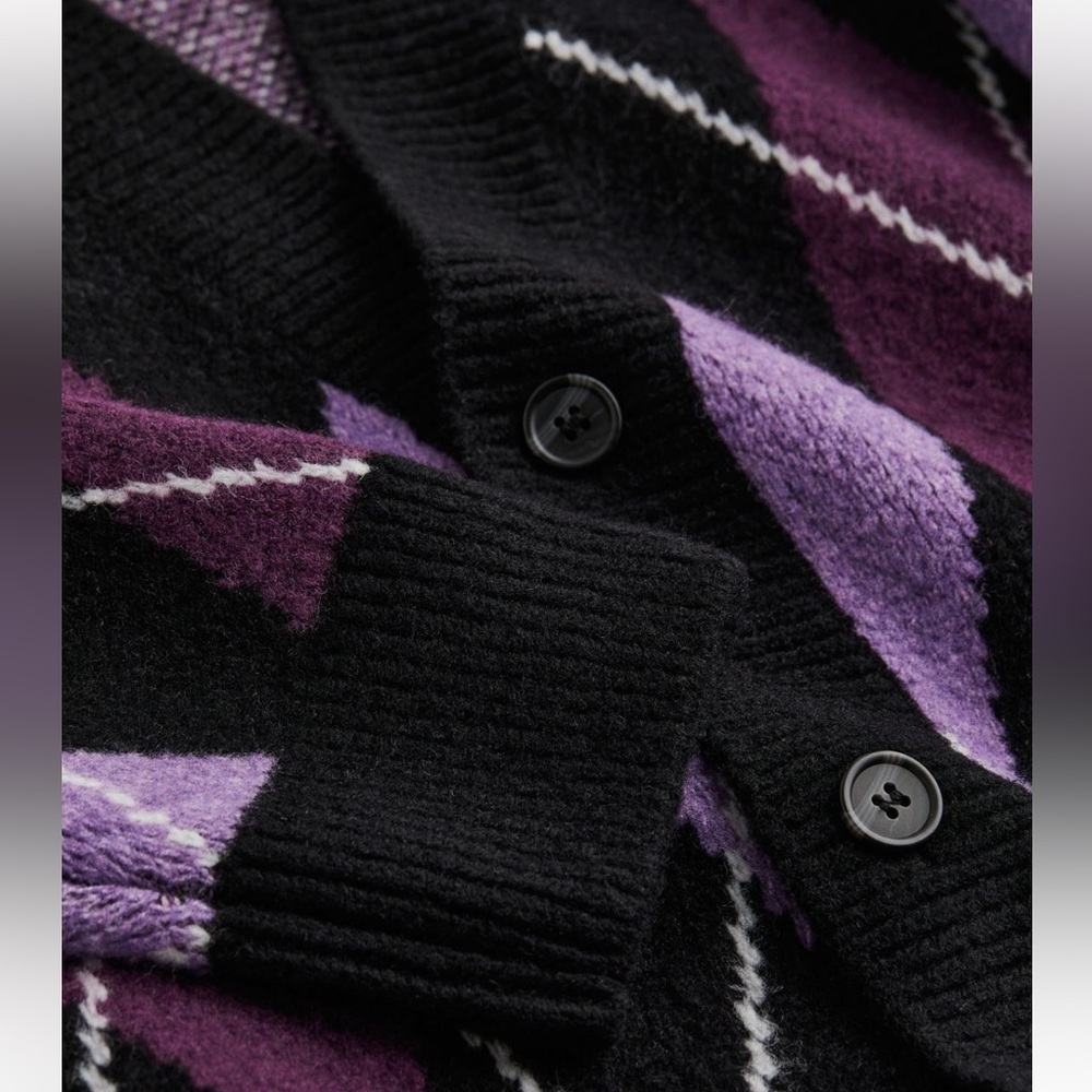 Men's Black and Purple Argyle Sweater - Picture 2 of 3